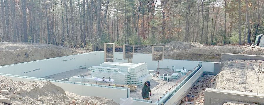 insulated concrete form walls on site