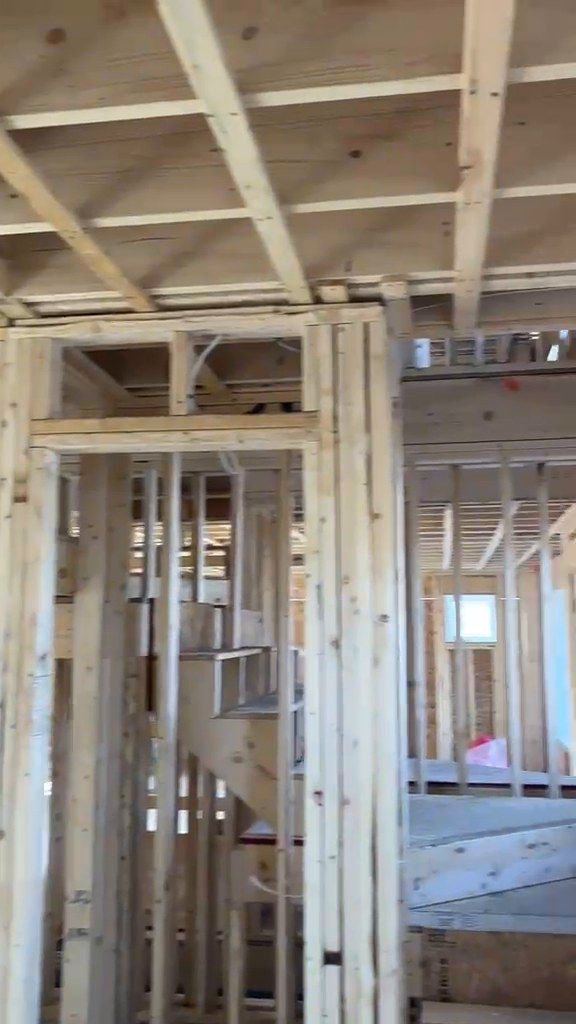 Framed interior walls and headered openings on one of our new builds